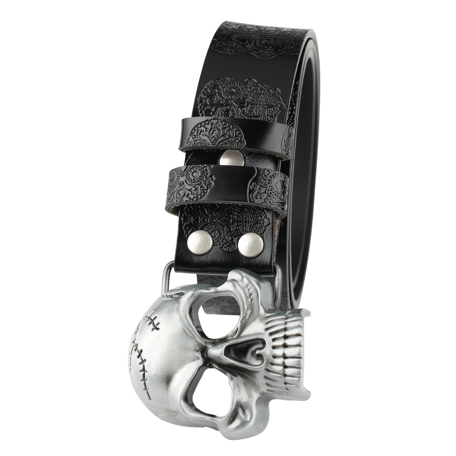 Metal Skull Buckle Leather Belt - Image 3