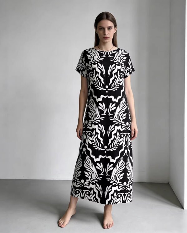 Monochrome Print Midi Dress.