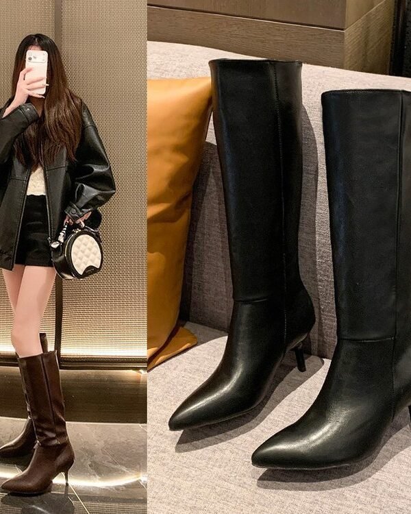 Pointed Stiletto Knee High Leather Boots