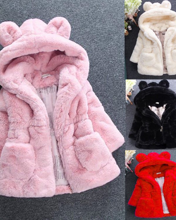 Girls Plush Hooded Winter Fur Coat