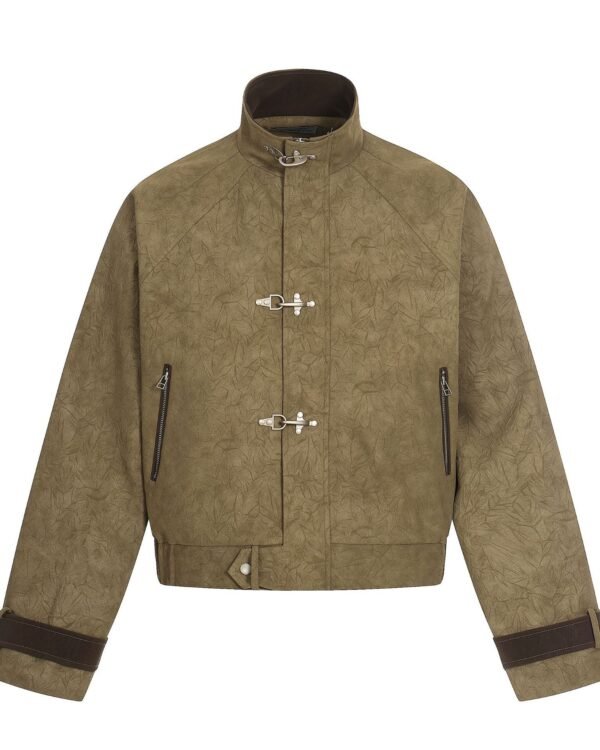 Retro Airplane-buckle Stand-up Collar Short Casual Jacket