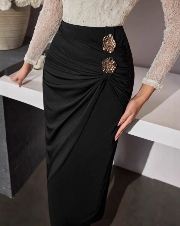 Rose Buckle Draped Midi Skirt