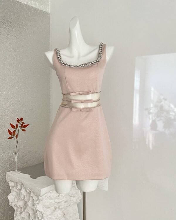 Blush Rhinestone Collar Cocktail Dress