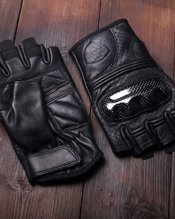 Alternative view of Yellow First Layer Cowhide Half Finger Motorcycle Gloves