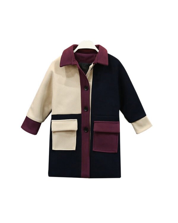 Alternative view of Girls Korean Style Color-Block Wool Coat
