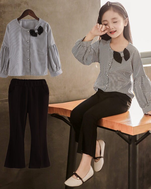 Girls Bow Detail Shirt & Pants Set