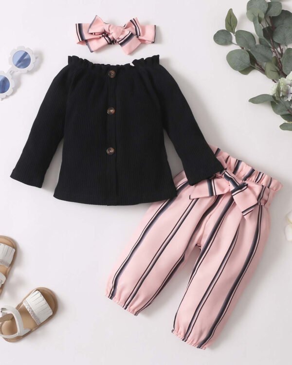 Baby Girl Classic Top & Striped Pants Set