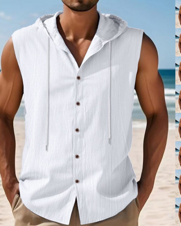 Sleeveles Linen Hooded Shirt