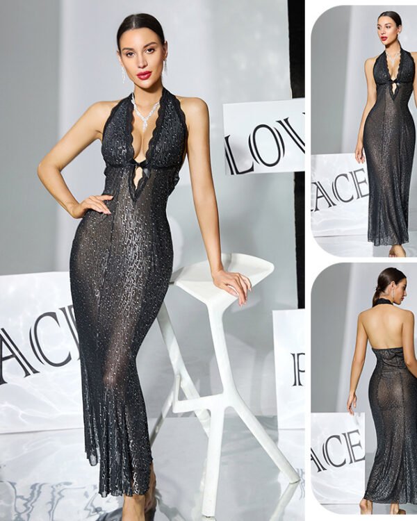 Sequin Halter Backless Dress