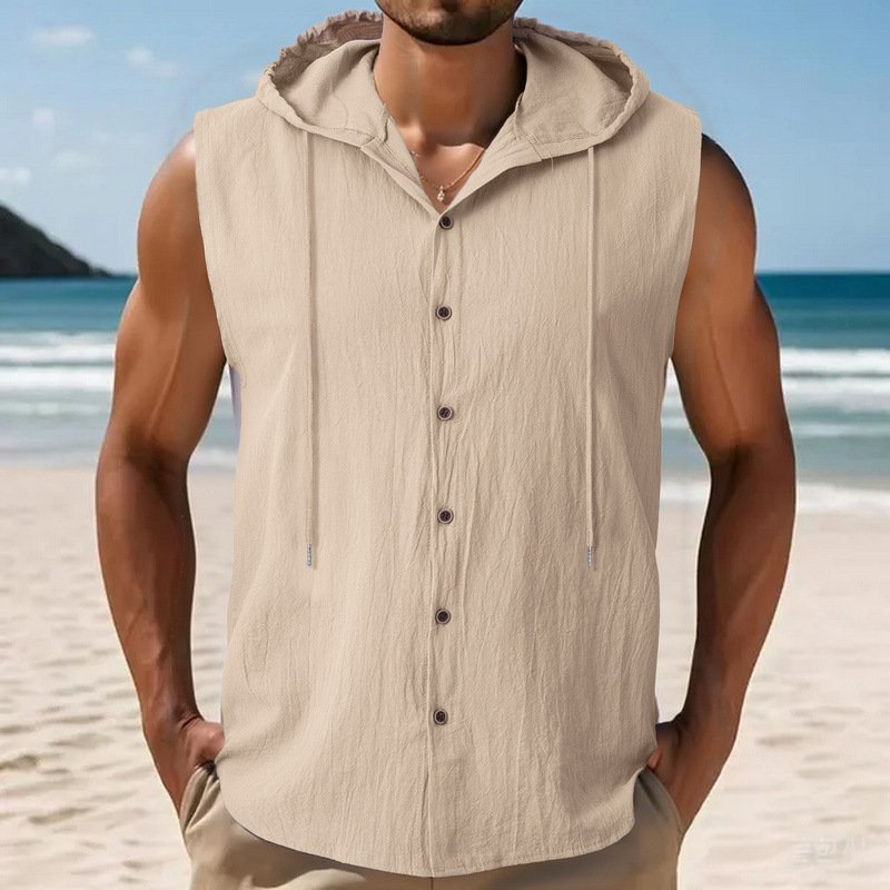 Sleeveles Linen Hooded Shirt - Image 7