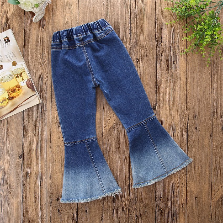 Girls Flared Denim Jeans With Button Detail - Image 4