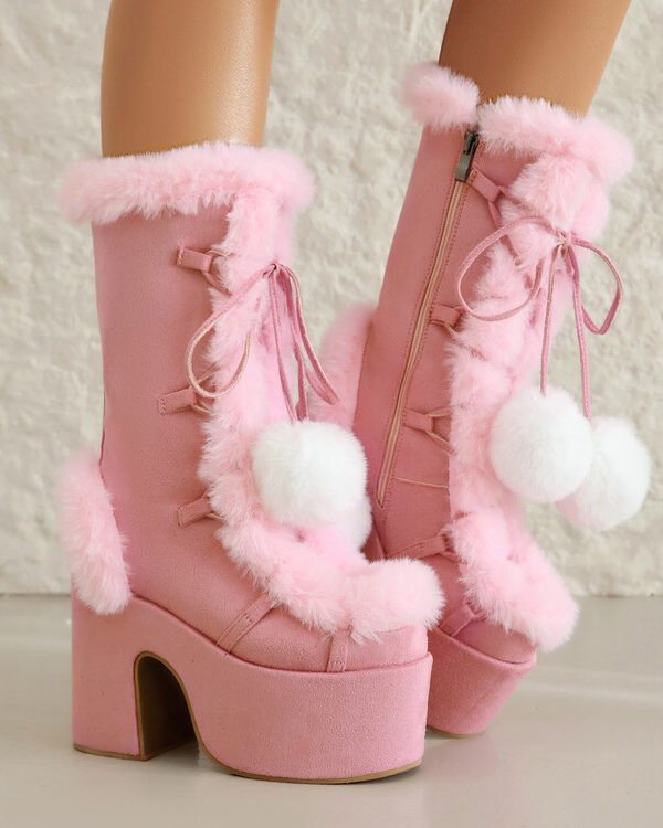 Plush Platform Lace-Up Statement Boots