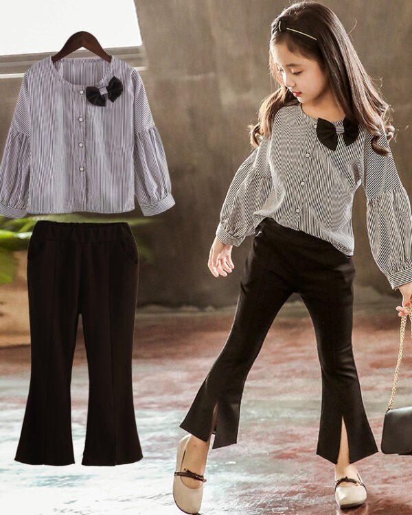 Alternative view of Girls Bow Detail Shirt & Pants Set