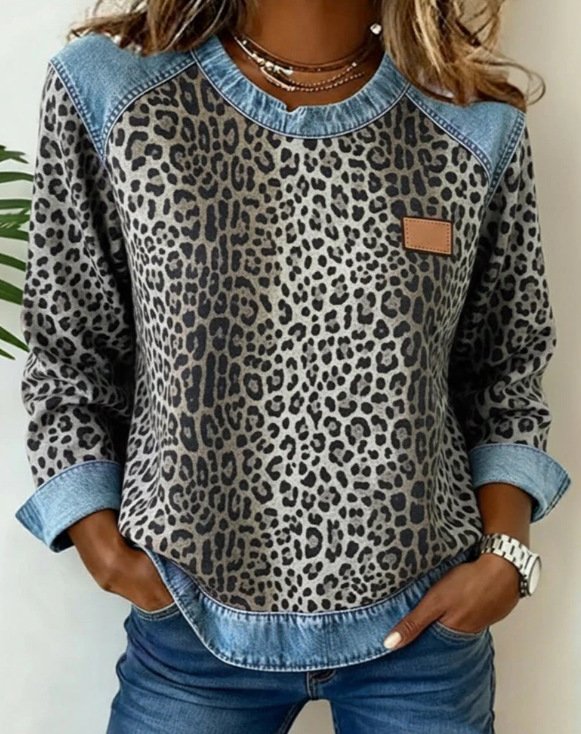 Womens Retro Crew-Neck Long-Sleeve Sweatshirt Top - Image 4