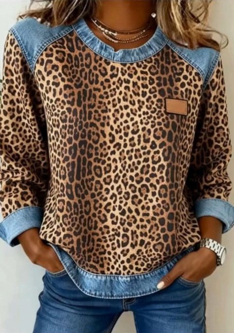 Womens Retro Crew-Neck Long-Sleeve Sweatshirt Top - Image 3