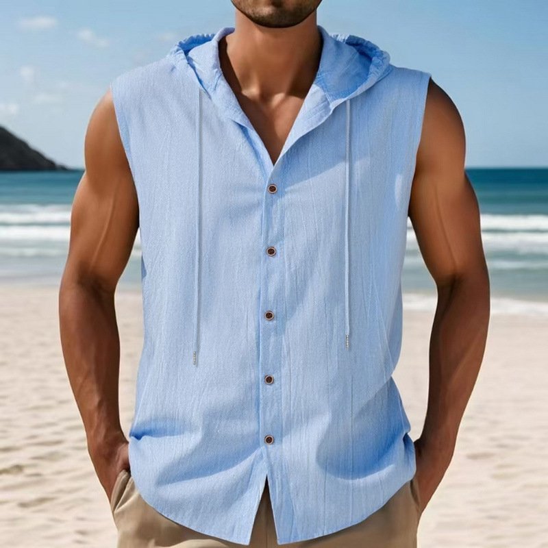 Sleeveles Linen Hooded Shirt - Image 8