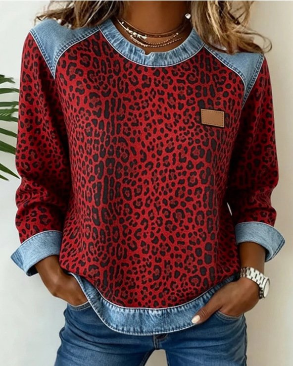 Womens Retro Crew-Neck Long-Sleeve Sweatshirt Top - Image 2