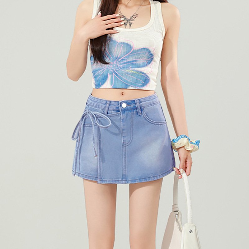 Tie-Waist Denim Mini Skirt - Image 6