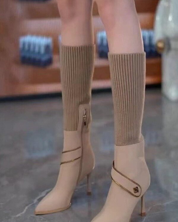 Stretch-Knit Slim Heel Boots