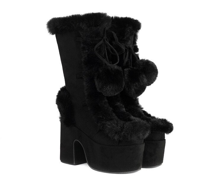 Plush Platform Lace-Up Statement Boots - Image 4