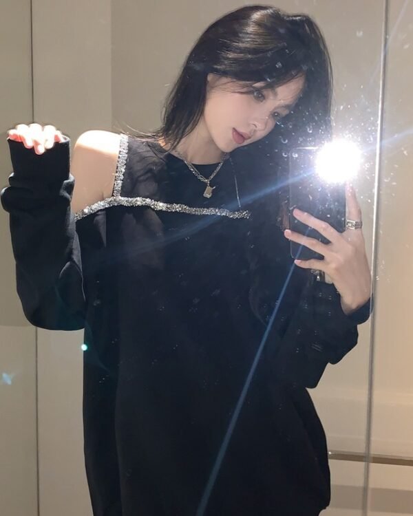 Alternative view of Chain-Detail Cutout Black Top