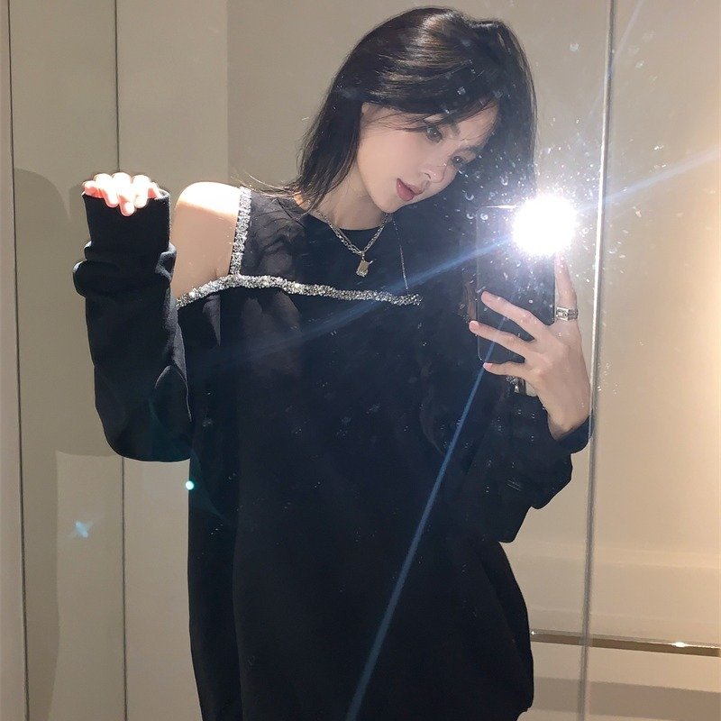 Chain-Detail Cutout Black Top - Image 2