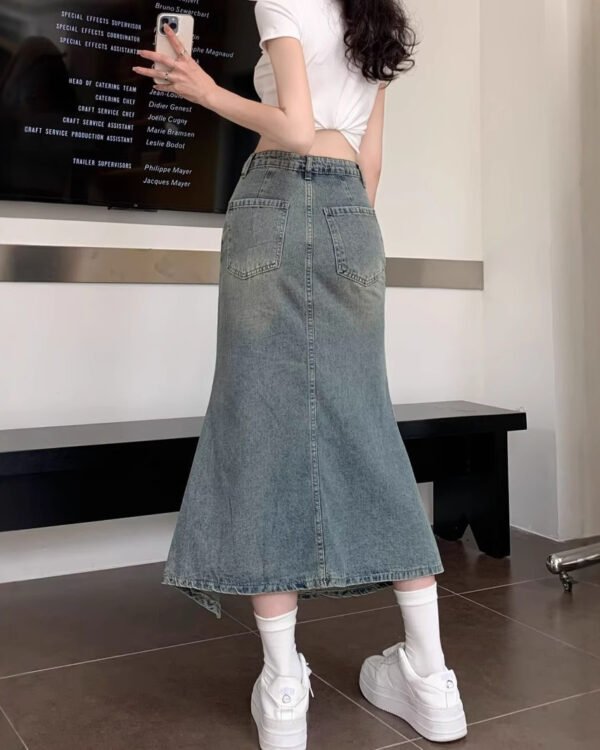 Alternative view of Asymmetric Slit Denim Midi Skirt