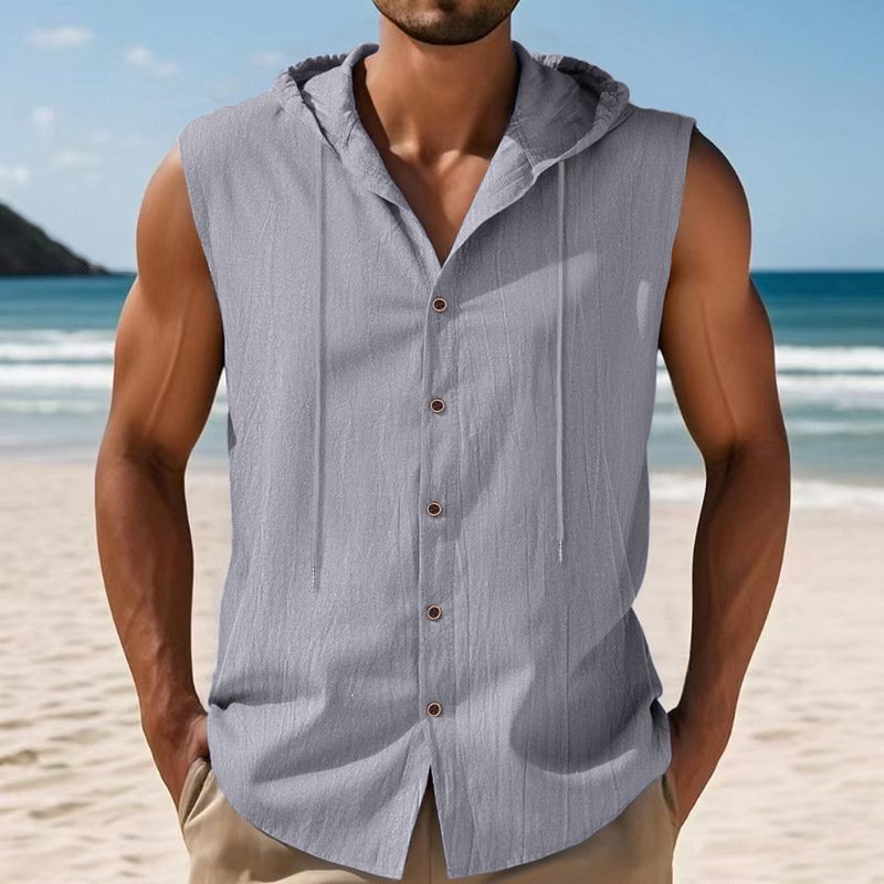 Sleeveles Linen Hooded Shirt - Image 9
