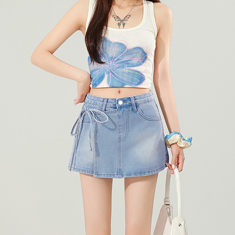 Tie-Waist Denim Mini Skirt - Image 5