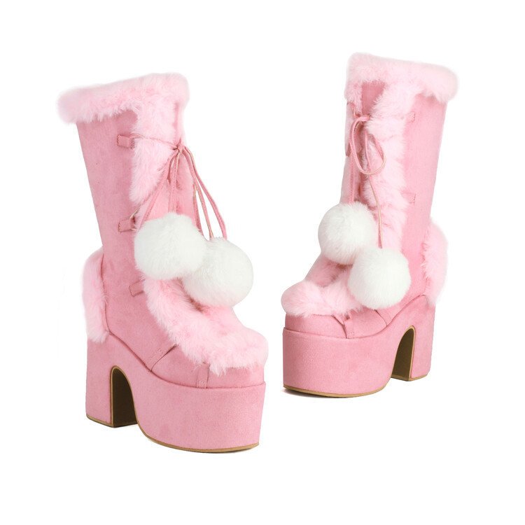 Plush Platform Lace-Up Statement Boots - Image 7