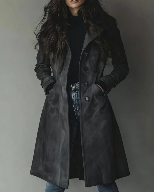 Alternative view of Suede-Finish Longline Trench Coat