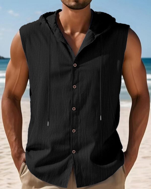 Alternative view of Sleeveles Linen Hooded Shirt