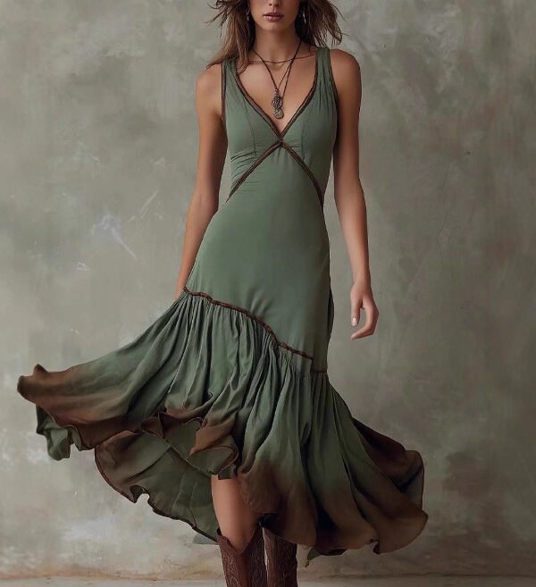 Bohemian Tie-Dye Ruffle Midi Skirt.