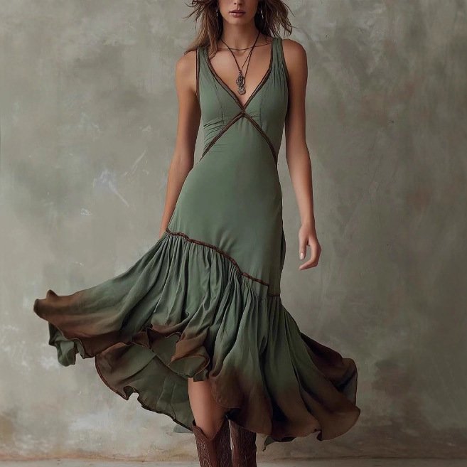 Bohemian Tie-Dye Ruffle Midi Skirt.