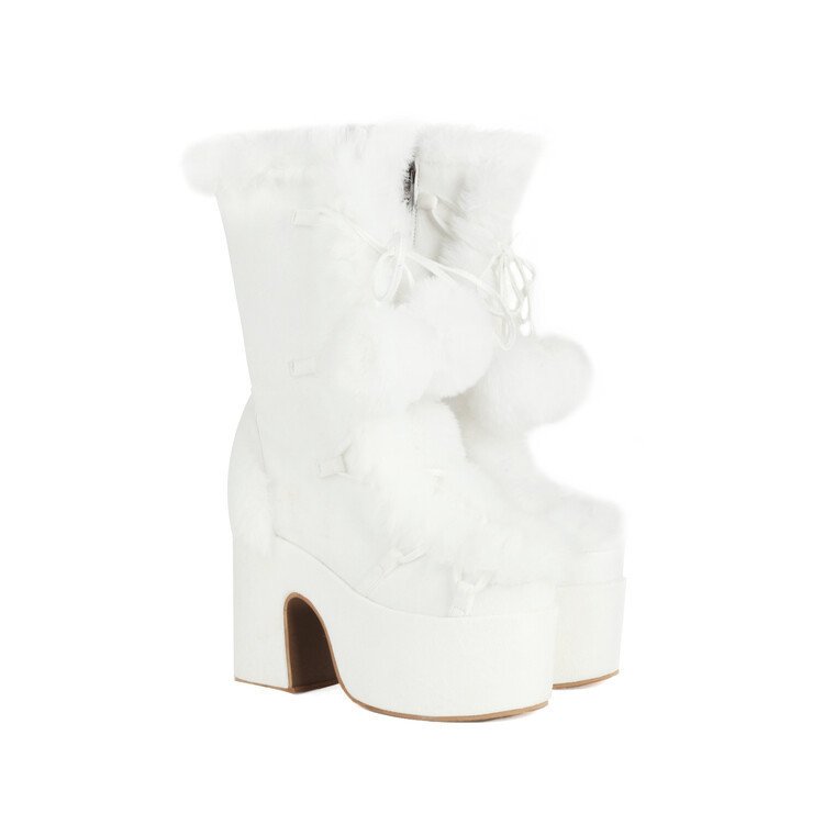 Plush Platform Lace-Up Statement Boots - Image 6