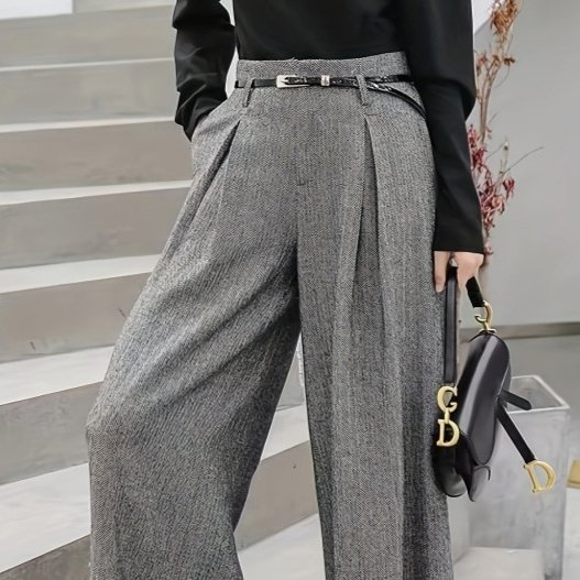 High-waist Tweed Wide-leg Pants