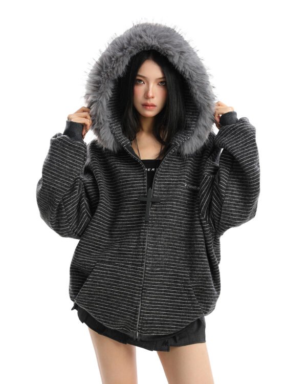 Alternative view of Fur-Collar Zip Hoodie Jacket