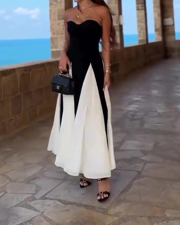 Monochrome Strapless Flare Dress