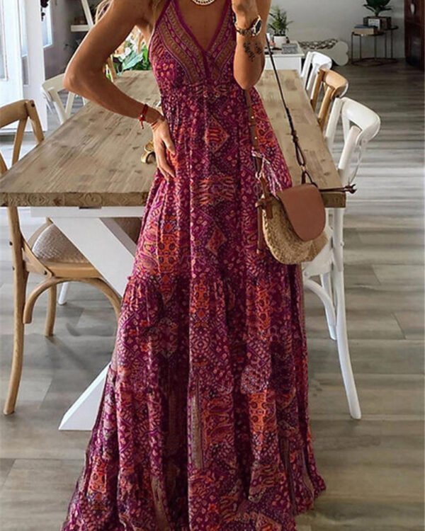 Bohemian Flow Maxi Dress - Deep Print Summer Edition