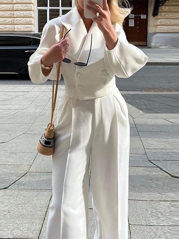 Tailored Cropped Blazer & Wide - Leg Suit Set - Azure Power - Image 6