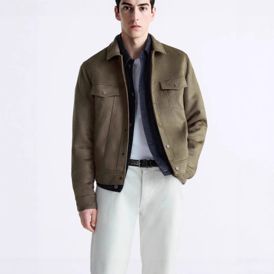 Suede-Effect Lapel Jacket-Classic Tailored Fit