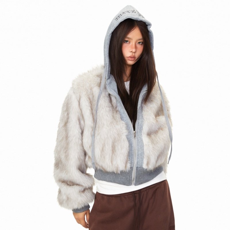 Hooded Faux Fur Street Jacket - Image 2