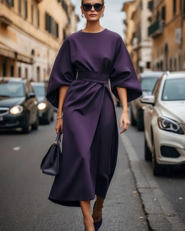 Structured Cape Sleeve Midi Dress