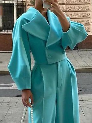 Tailored Cropped Blazer & Wide - Leg Suit Set - Azure Power - Image 5