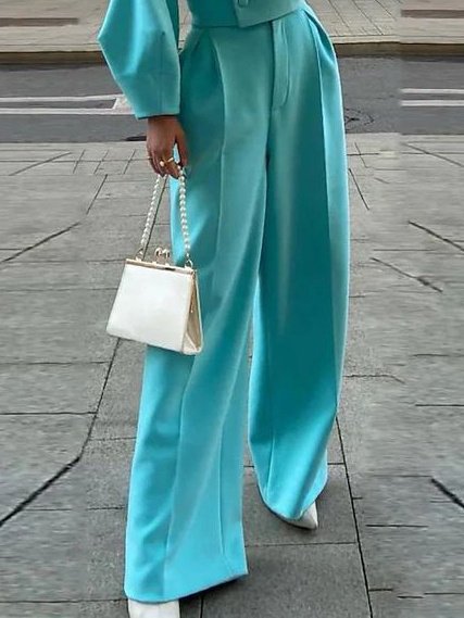 Tailored Cropped Blazer & Wide - Leg Suit Set - Azure Power - Image 3