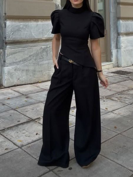 Black Sculpted Puff-Sleeve Co-Ord