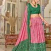 pink and green unstitched blouse with dupatta tussar lehenga