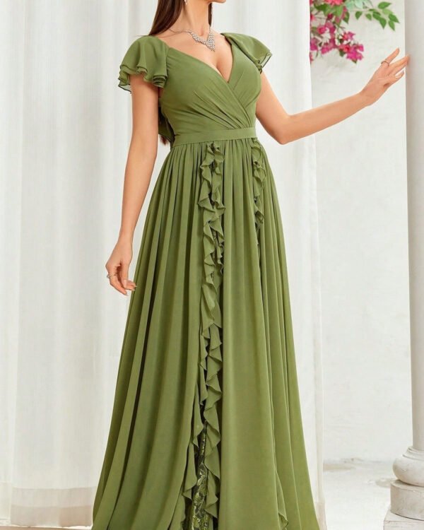 Ruffled Empire Evening Gown
