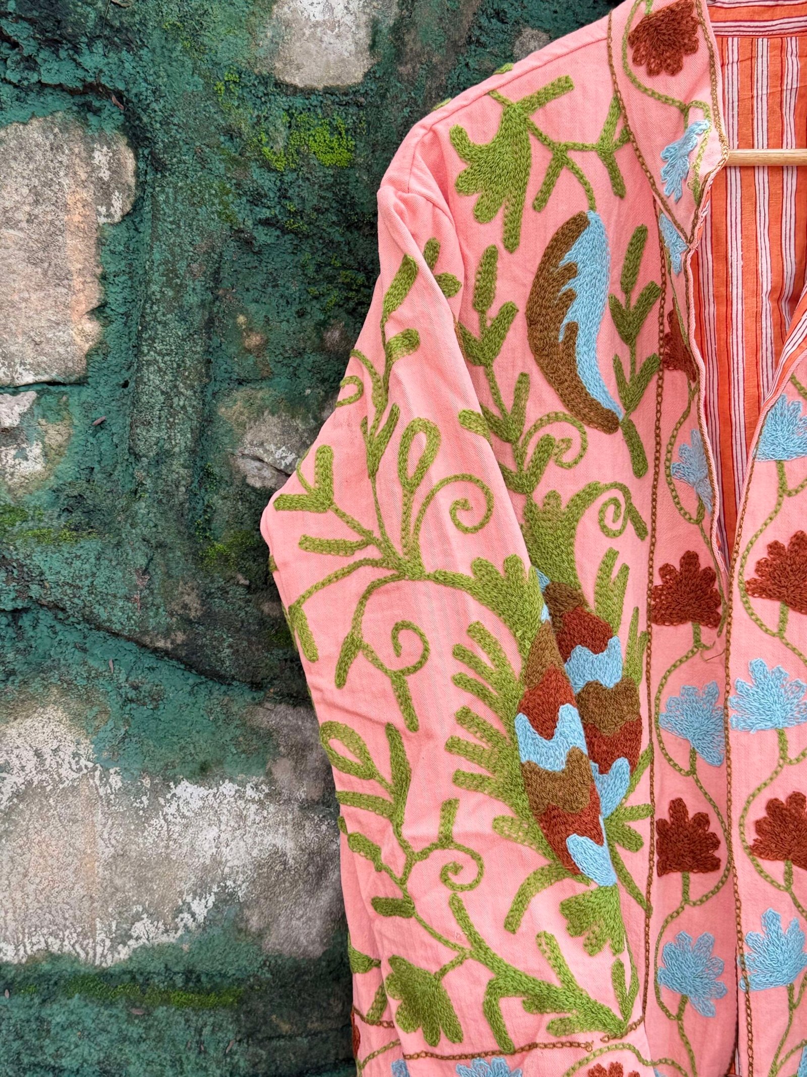 Light Pink Velvet Suzani Embroidered Jacket - Image 2