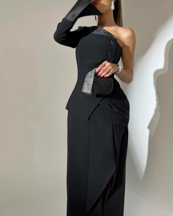 Midnight Asymmetric Buttoned Skirt Set